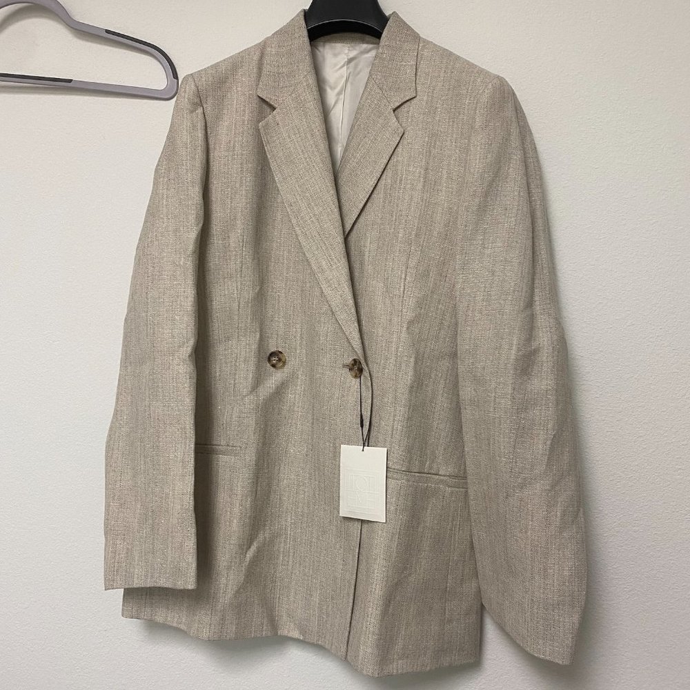 NWT Toteme Double Breasted Vent Linen Blazer Jacket Mist Melange